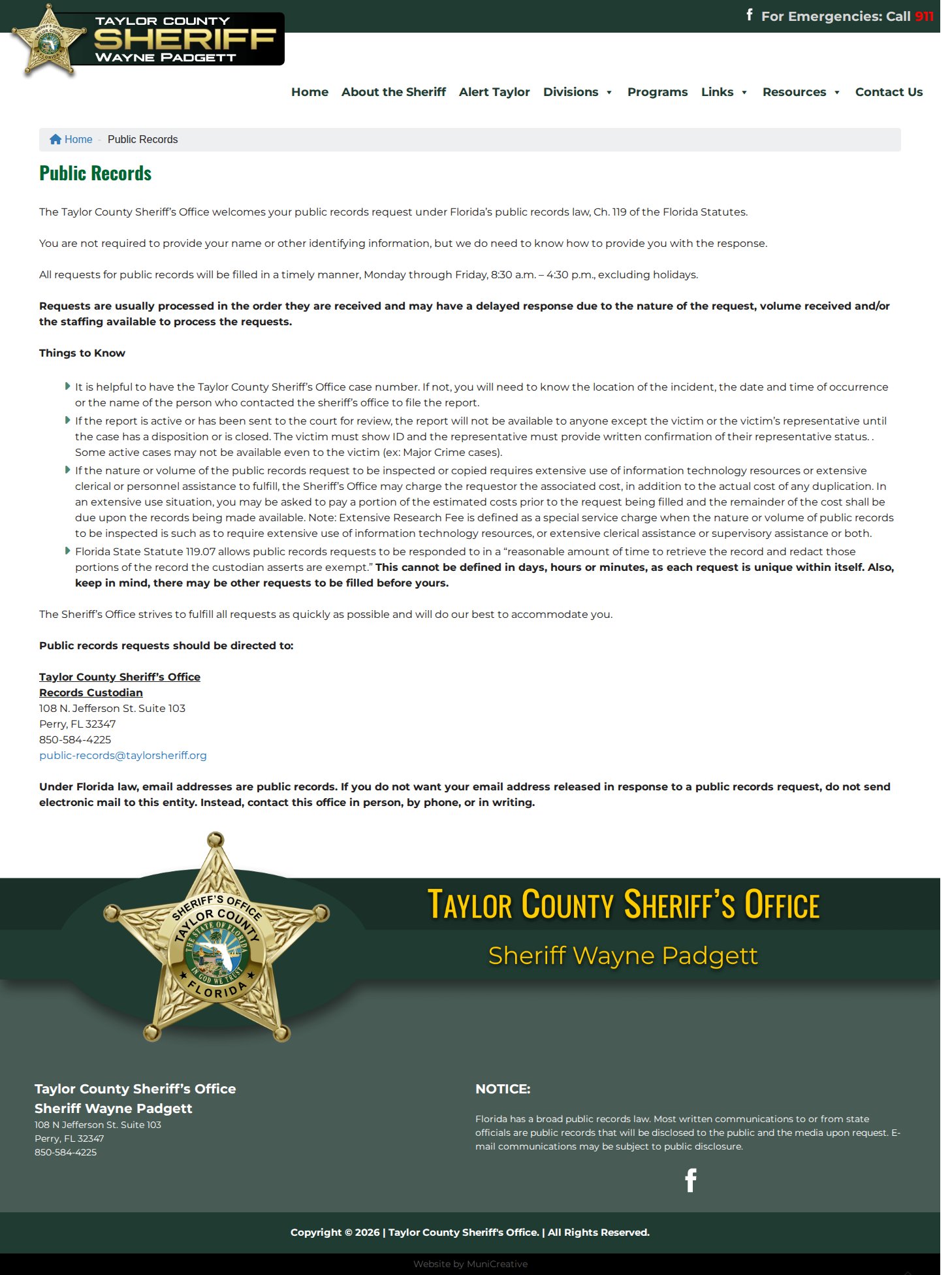 Taylor County released inmate records request channels